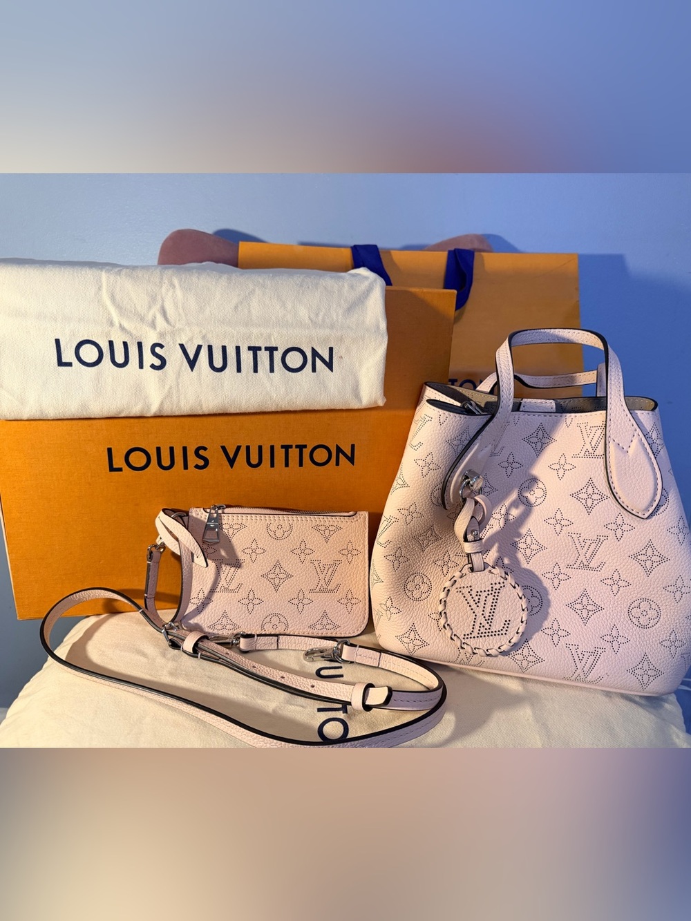 AUTHENTIC Louis Vuitton Blossom Pm Blush Pink Perforated Monogram bag